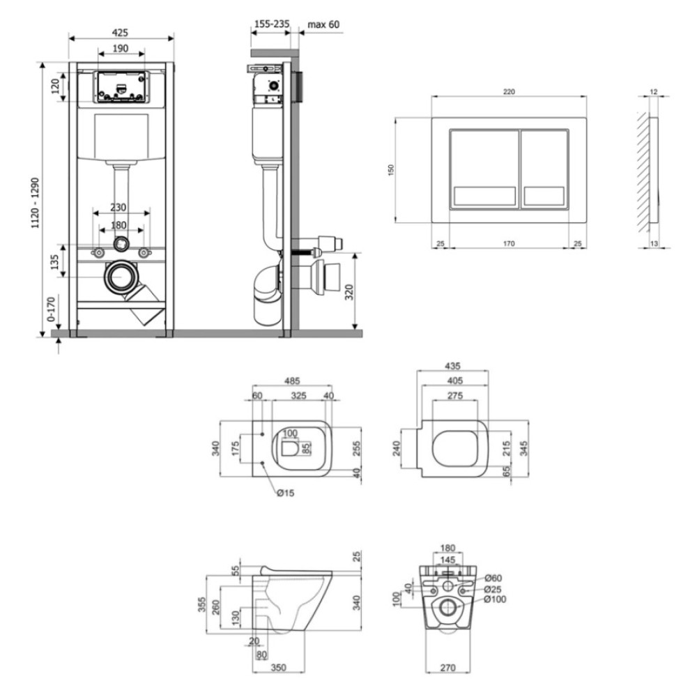 Набор Qtap Nest 4 в 1 подвесной унитаз Tern Ultra Quiet 490x365x325 + комплект установки QT1733052EUQW45157