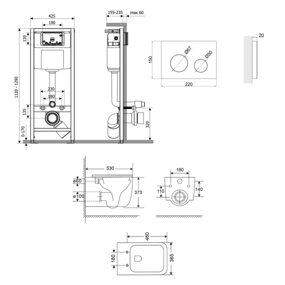 Набор Qtap Nest 4 в 1 подвесной унитаз Gemini Ultra Quiet 530х365х373 + комплект инсталляции QT2533076EUQW46156