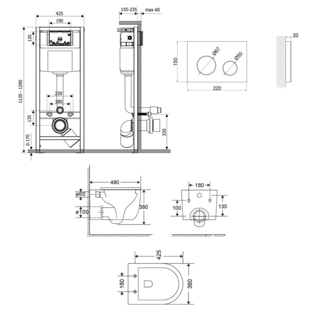 Набор Qtap Nest 4 в 1 подвесной унитаз Taurus Ultra Quiet 490x360x380 + комплект установки QT2433084EUQMB46178