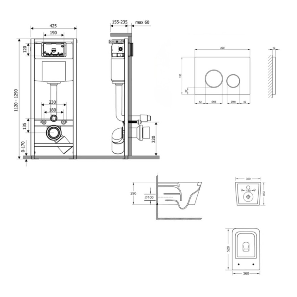 Набір Qtap Nest 4 в 1 підвісний унітаз Swan Ultra Quiet 520x360x320 + комплект інсталяції QT16335180W48200