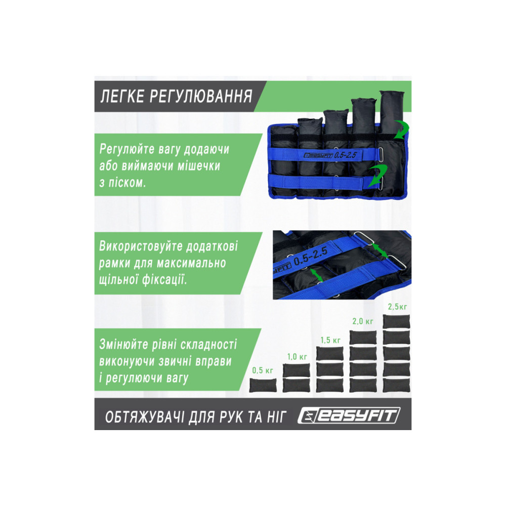 Обтяжувачі EasyFit 0,5-2,5 кг для ніг та рук Чорні-сині (EF-WHT-0,5-2,5-BL)