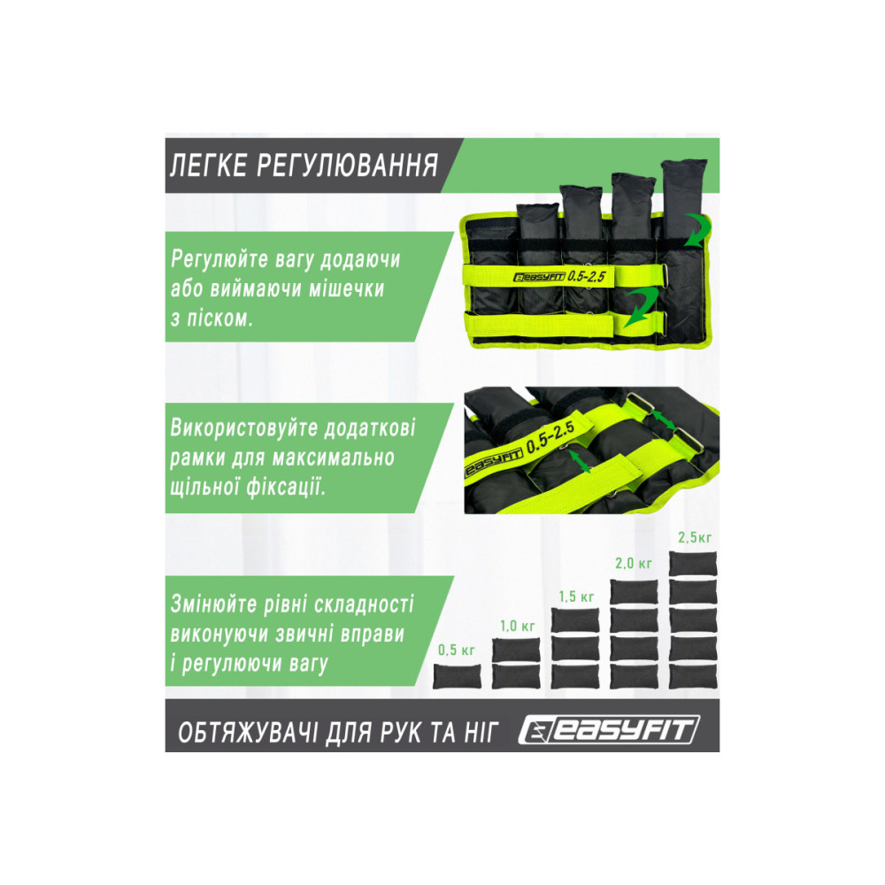 Обтяжувачі EasyFit 0,5-2,5 кг для ніг та рук Чорний-зелений (EF-WHT-0,5-2,5-L)