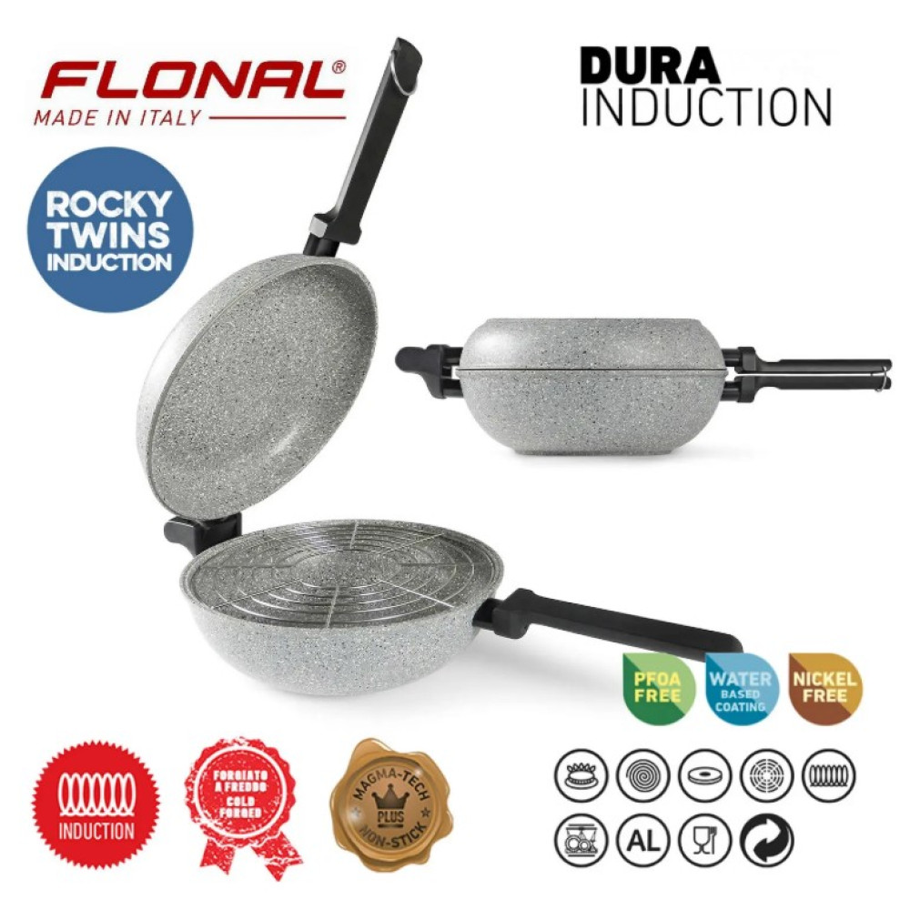 Сковорода подвійна Flonal Dura Induction Rocky Twins 28 см з решіткою (RKIWP2830)