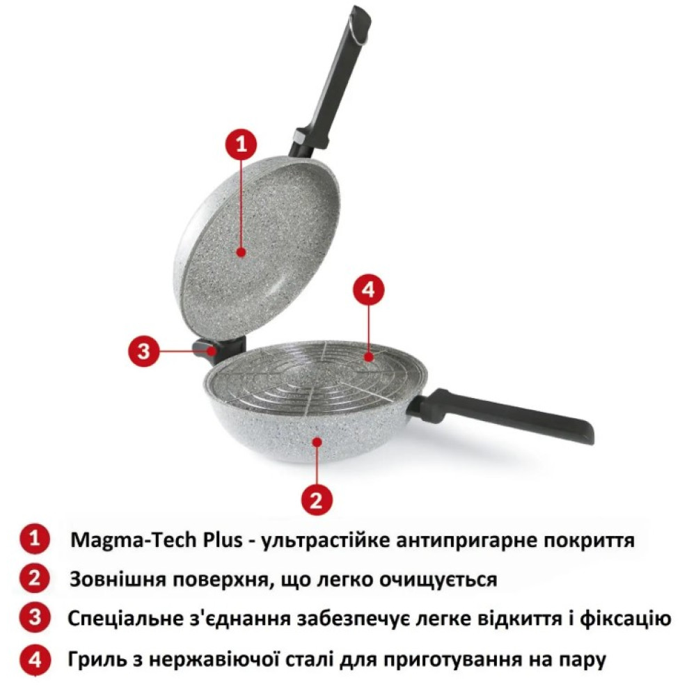 Сковорода подвійна Flonal Dura Induction Rocky Twins 28 см з решіткою (RKIWP2830)