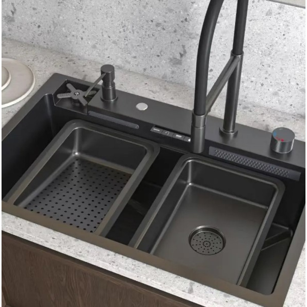 Кухонная мойка Gappo GS7547-19 + смеситель + сифон + колландер + дозатор + омыватель стаканов