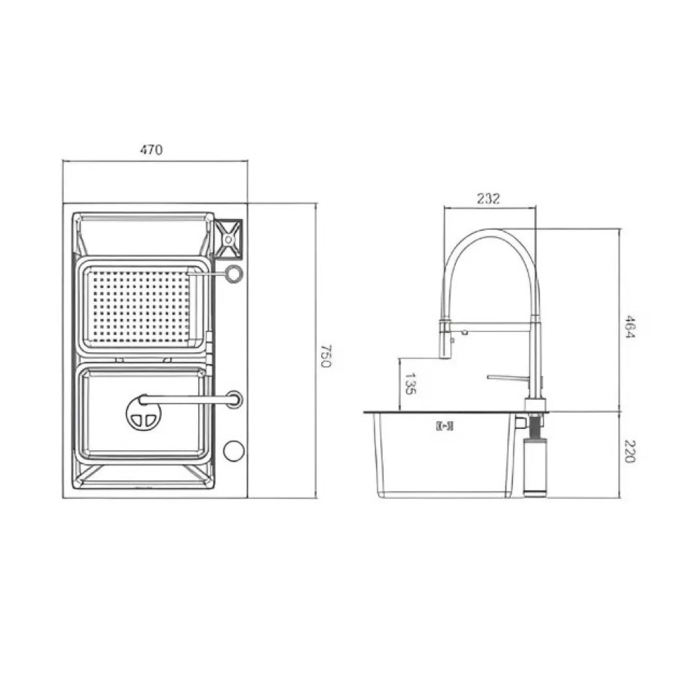 Кухонная мойка Gappo GS7547-19 + смеситель + сифон + колландер + дозатор + омыватель стаканов