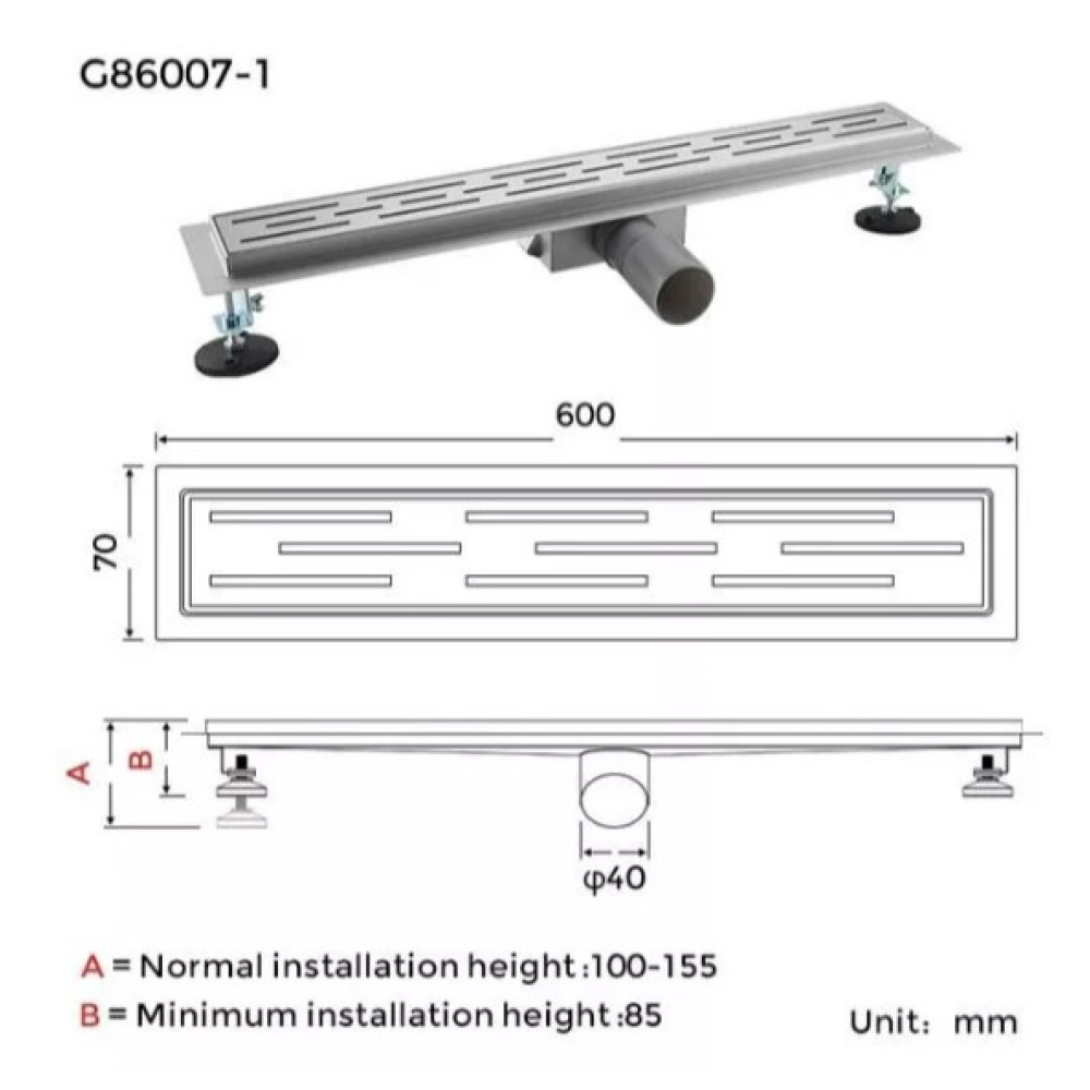 Душовий трап Gappo 70х600 мм, нержавіюча сталь G86007-1