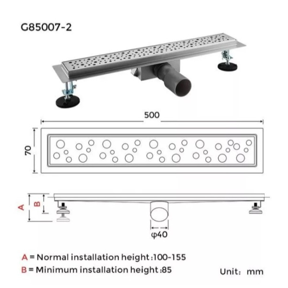 Душевой трап Gappo 70х500 мм, нержавеющая сталь G85007-2