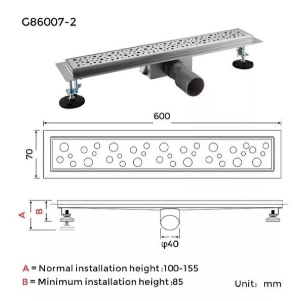 Душовий трап Gappo 70х600 мм, нержавіюча сталь G86007-2