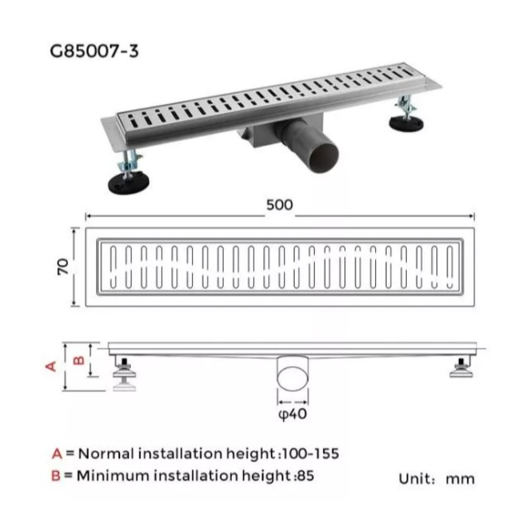 Душевой трап Gappo 70х500 мм, нержавеющая сталь G85007-3