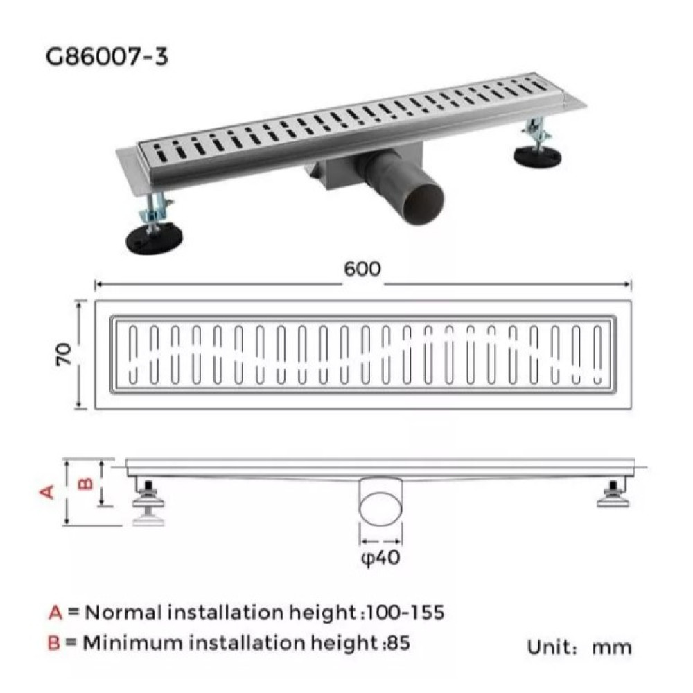 Душовий трап Gappo 70х600 мм, нержавіюча сталь G86007-3