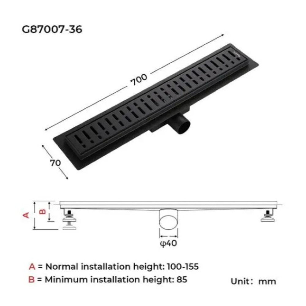 Душевой трап Gappo 70х700 мм, нержавеющая сталь, черный G87007-36