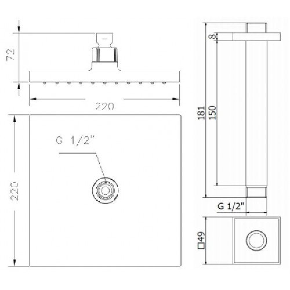Верхній душ з тримачем GENEBRE Ke15cube (R6311226+167245)