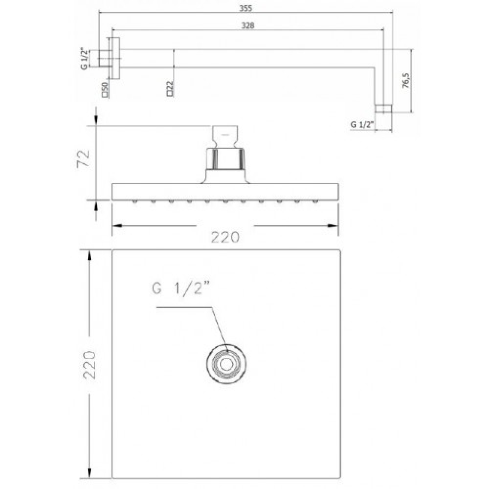 Верхній душ з тримачем GENEBRE Ke35cube (R6311226+B6311326)