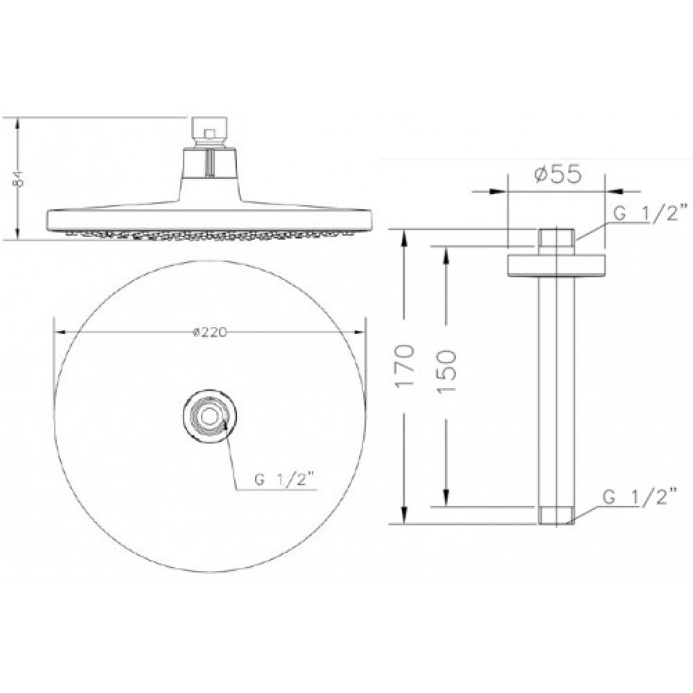 Верхній душ GENEBRE Tau15circle (R6511218+167145)
