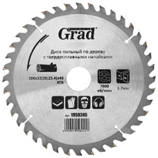 Диск пильный по дереву Grad с твердосплавными напайками Ø200×32 (30; 25.4)×40Т 7000об/мин (1958245)