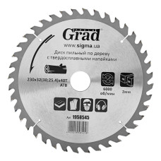 Диск пильный по дереву Grad с твердосплавными напайками Ø230×32 (30; 25.4)×40Т 6000 об/мин (1958545)