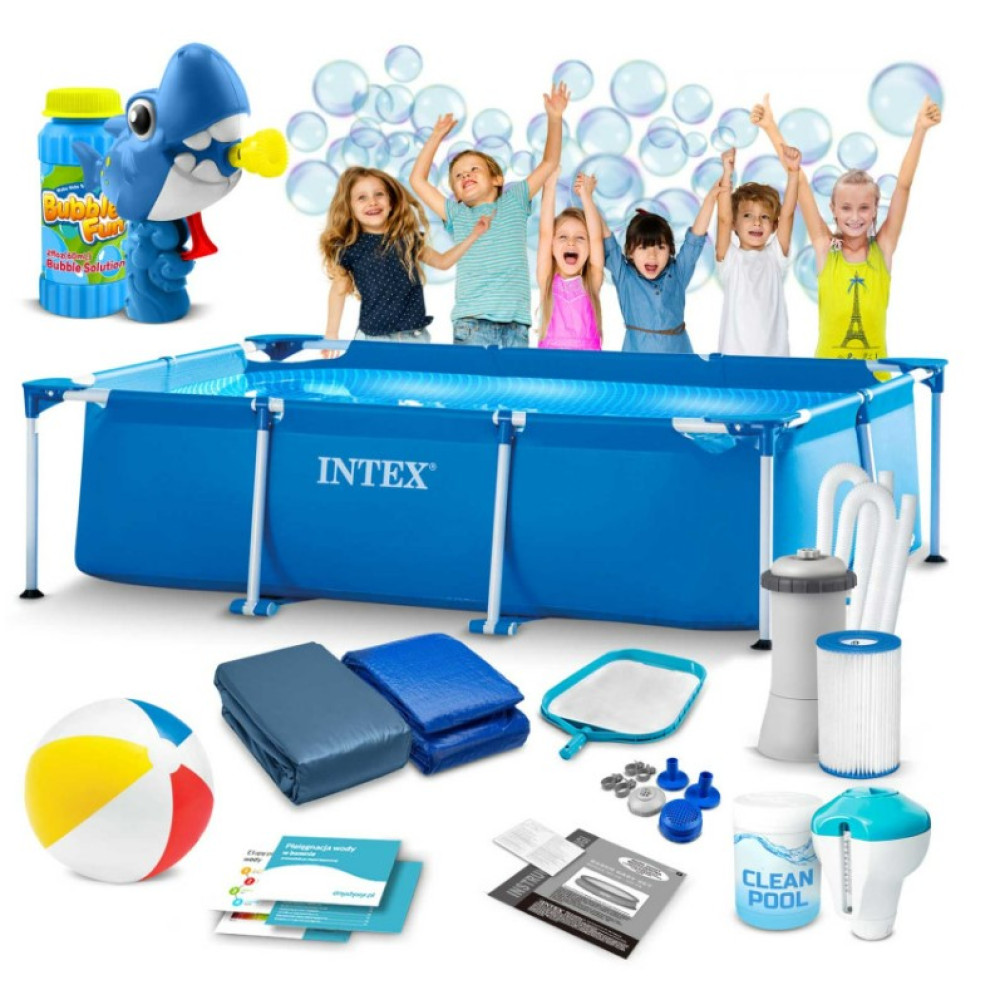 Бассейн каркасный прямоугольный 15 в 1 INTEX 28272, 300 х 200 х 75 см + пузырьковая машина (DM-28272-M)