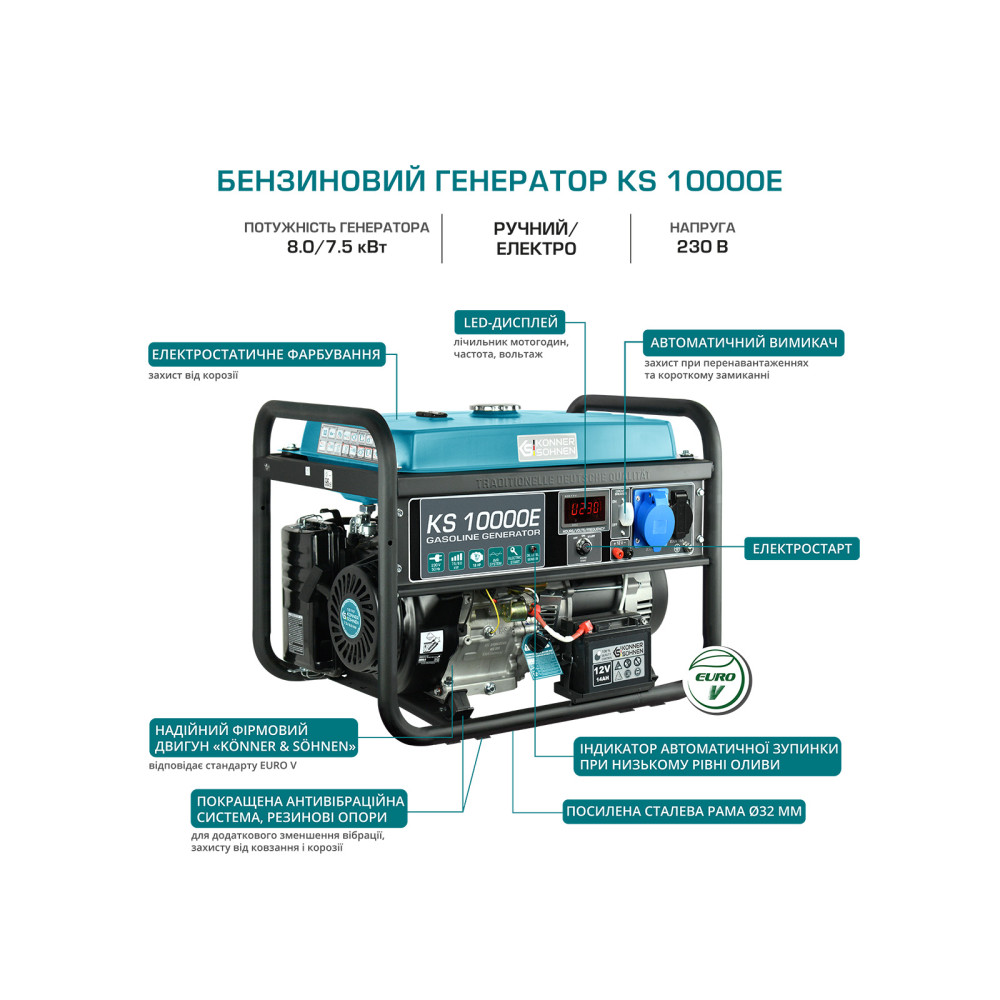 Генератор бензиновый Konner&Sohnen 7.5/8 кВт KS 10000E