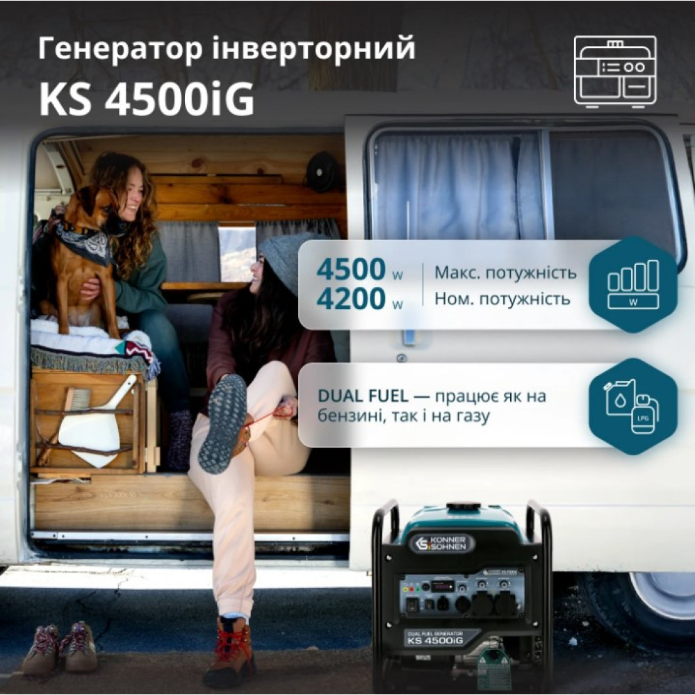 Інверторний генератор газ/бензин Konner&Sohnen 4.2/4.5 кВт KS 4500iG