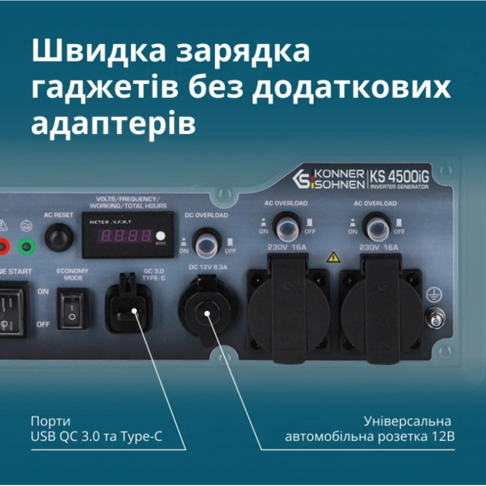 Інверторний генератор газ/бензин Konner&Sohnen 4.2/4.5 кВт KS 4500iG