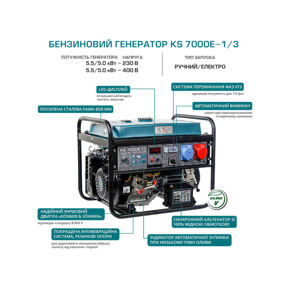 Генератор бензиновий Konner&Sohnen KS 7000E 1/3