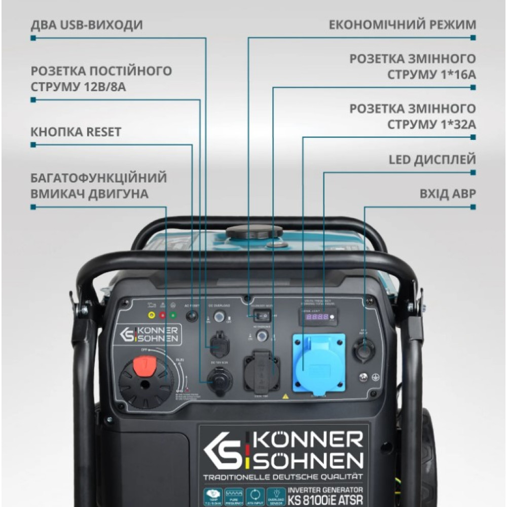 Інверторний генератор Konner&Sohnen 8/8.5 кВт KS 8100iE ATSR