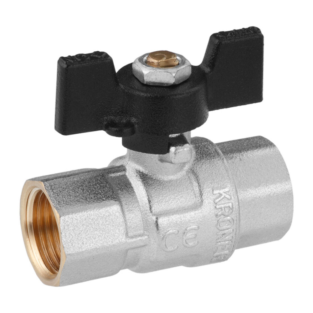 Кран кульовий Kroner 1/2" ВВ PN40 метелик, нікельований (CV033206)
