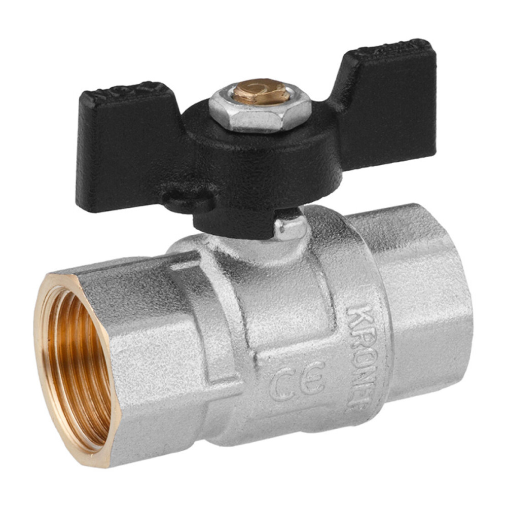 Кран шаровый Kroner 3/4" ВВ PN40 бабочка, никелированная (CV033209)
