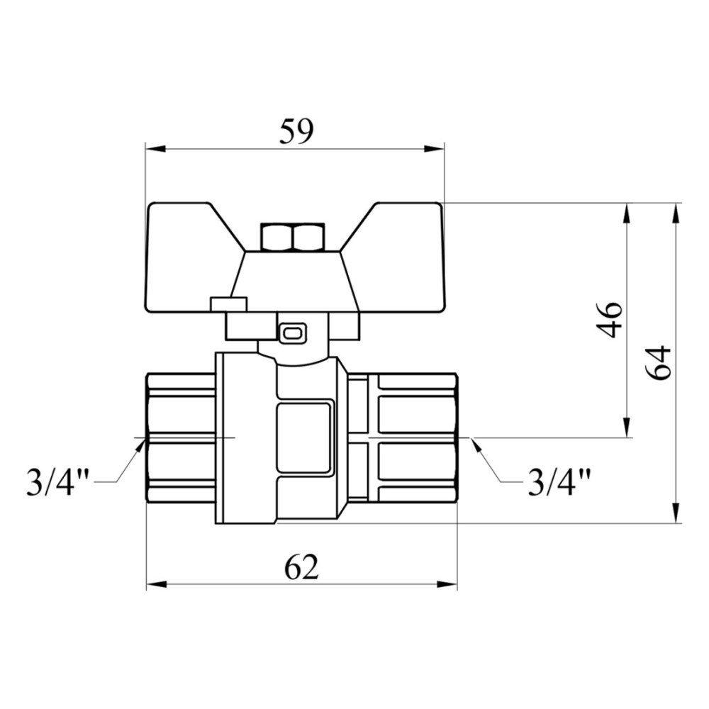Кран шаровый Kroner 3/4" ВВ PN40 бабочка, никелированная (CV033209)