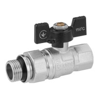 Кран-американка шаровая прямая Kroner 1/2" ВН PN40 бабочка, никелированная (CV033220)