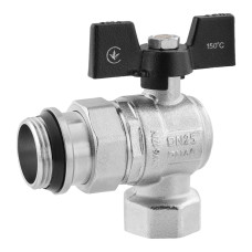 Кран-американка шаровая угловая Kroner 1" ВН PN40 бабочка, никелированная (CV033225)