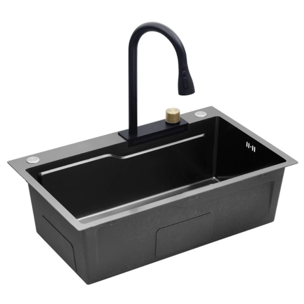 Кухонна мийка Kroner KRP Schwarze - SET7546HM PVD (3.0/0.7 мм) (CV032277)
