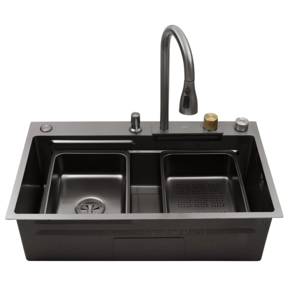 Кухонна мийка Kroner KRP Schwarze - SET7545HM PVD (3.0/0.8 мм) (CV033382)