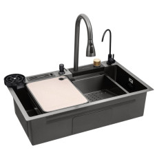 Кухонна мийка Kroner KRP KRP Schwarze - SET7545NB PVD (3.0/0.8 мм) (CV033805)