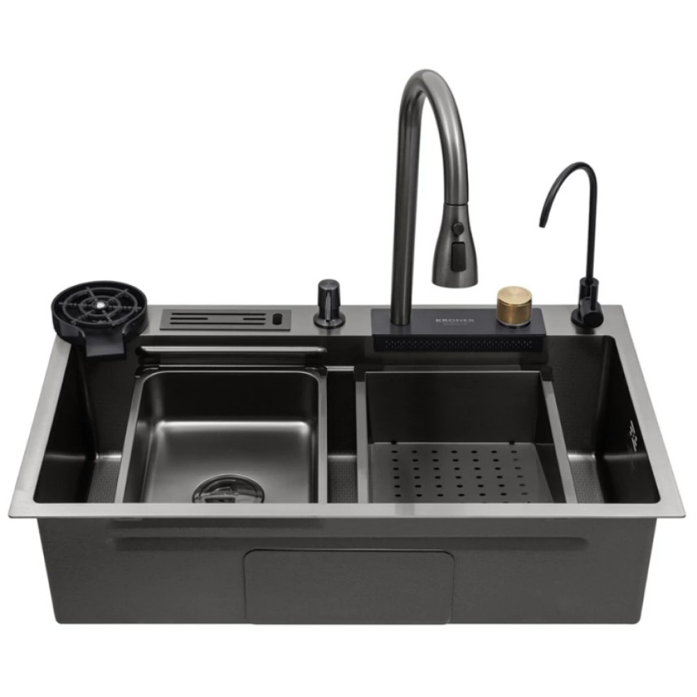 Кухонна мийка Kroner KRP KRP Schwarze - SET7545NB PVD (3.0/0.8 мм) (CV033805)