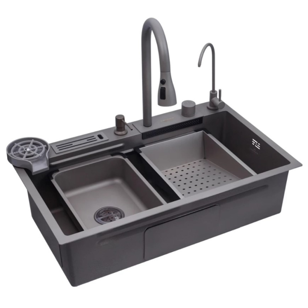 Кухонна мийка Kroner KRP Schwarze - SET7545NG PVD (3.0/0.8 мм) (CV033806)