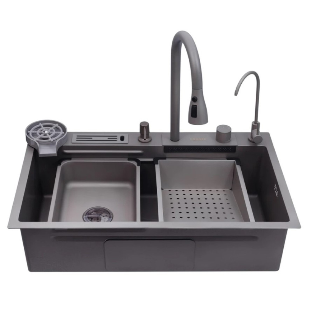Кухонна мийка Kroner KRP Schwarze - SET7545NG PVD (3.0/0.8 мм) (CV033806)