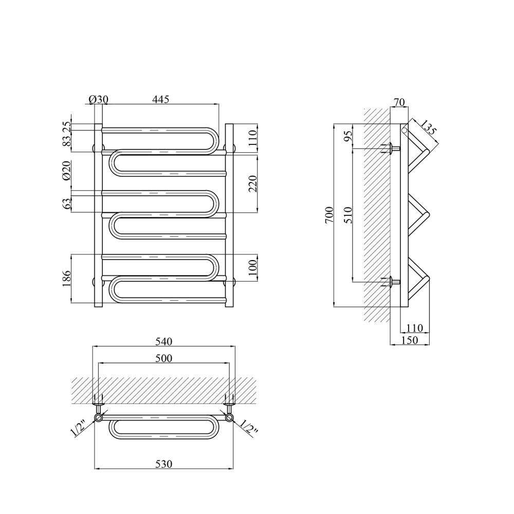 Сушарка для рушників водяна Kroner Ілюзія ДІ05 700х530 CV023862