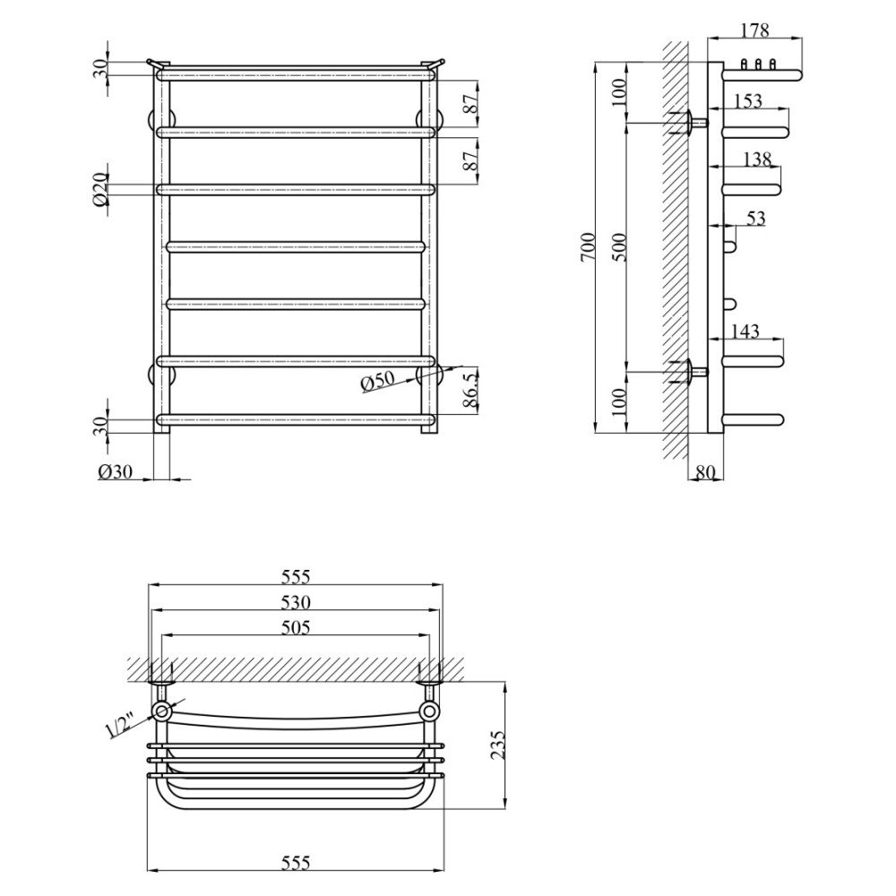 Полотенцесушитель водяной Kroner KRP Stern WT700x500-7 (CV036307)