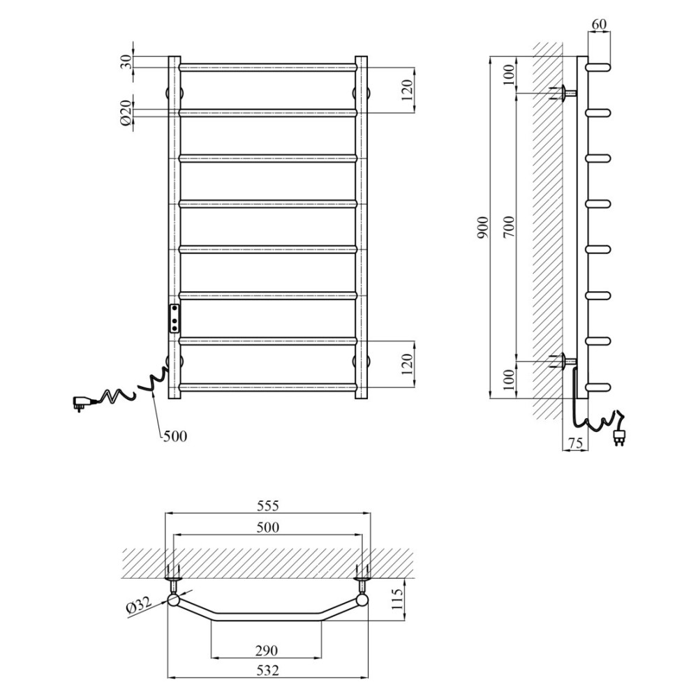 Сушарка для рушників електрична Kroner KRP Diva EL900x500-8 (CV036326)