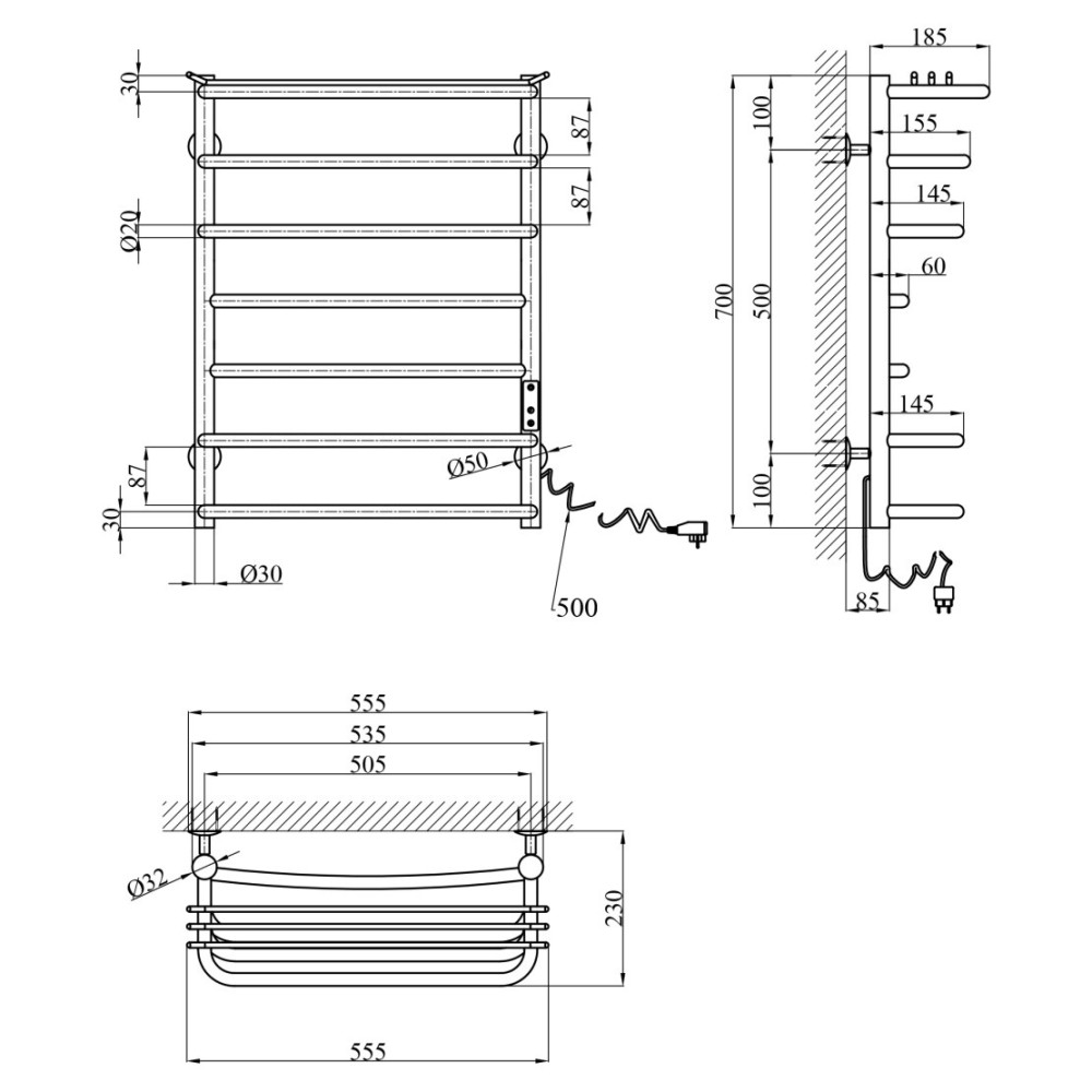 Сушарка для рушників електрична Kroner KRP Stern ER700x500-7 (CV036329)