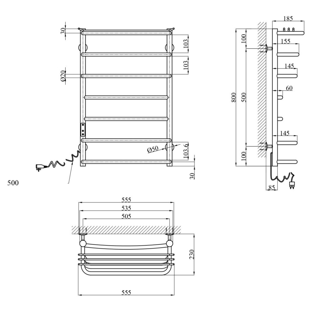 Полотенцесушитель электрический Kroner KRP Stern EL800x500-7 (CV036330)