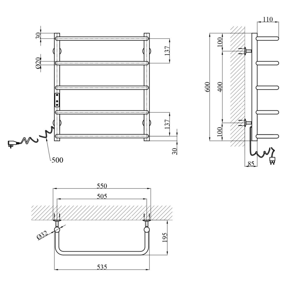 Сушарка для рушників електрична Kroner KRP Stil EL600x500-5 (CV036340)