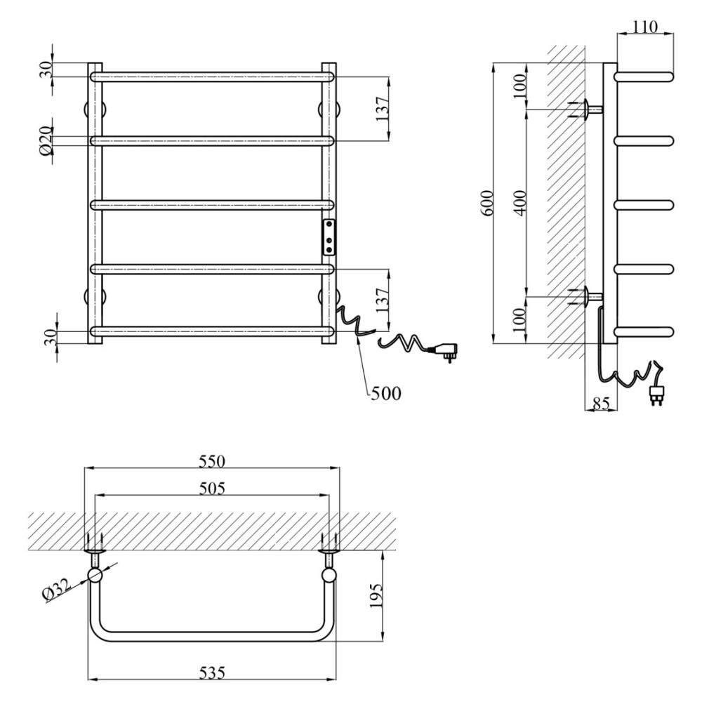 Сушарка для рушників електрична Kroner KRP Stil ER600x500-5 (CV036341)