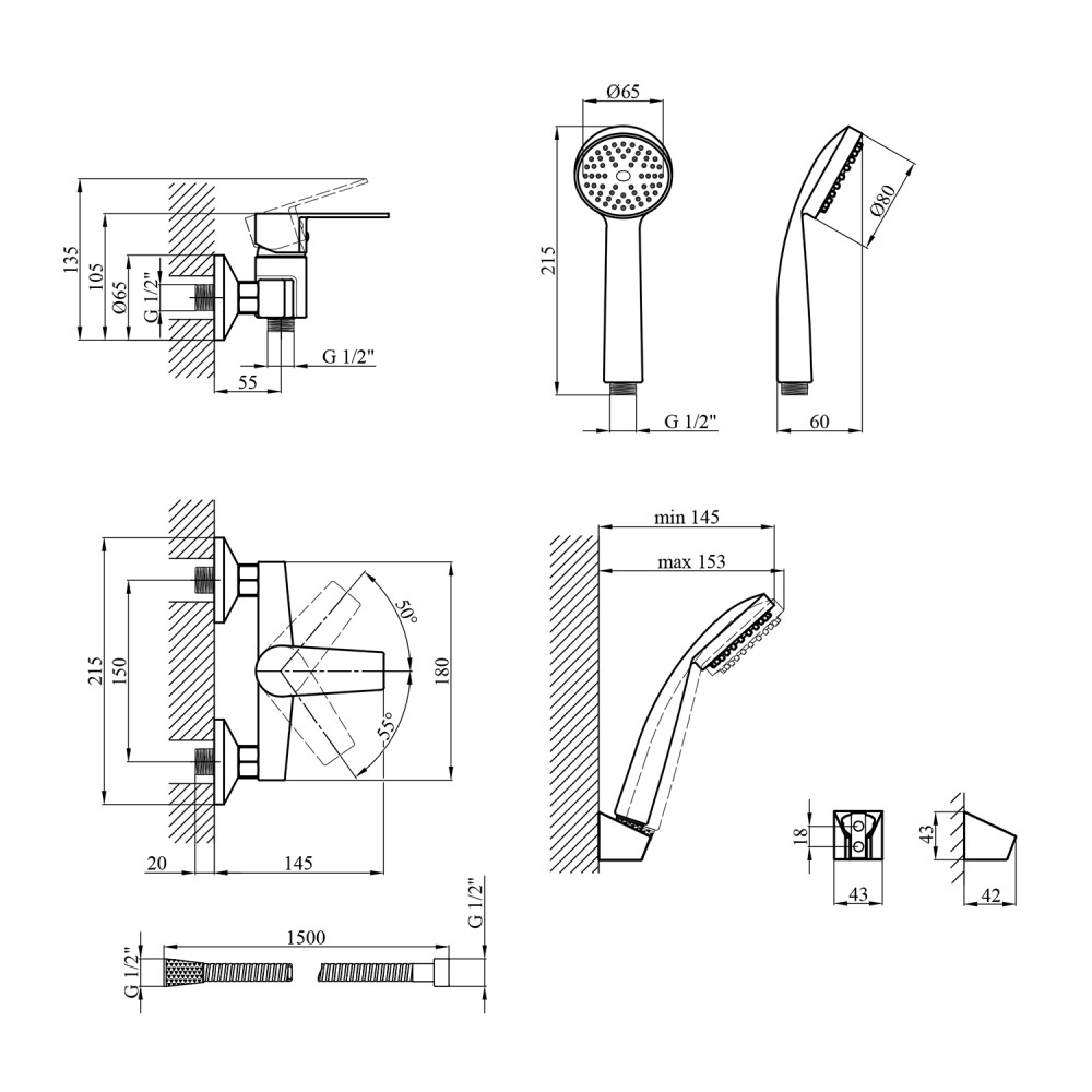 Змішувач для душа Kroner KRM Oker - C050 CV019459