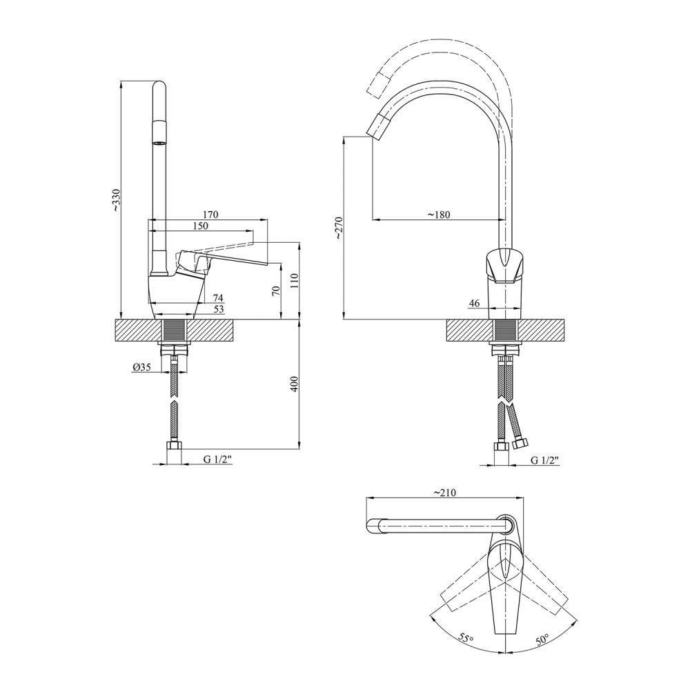 Смеситель для кухни Kroner KRM Odra - C032BLK CV021167