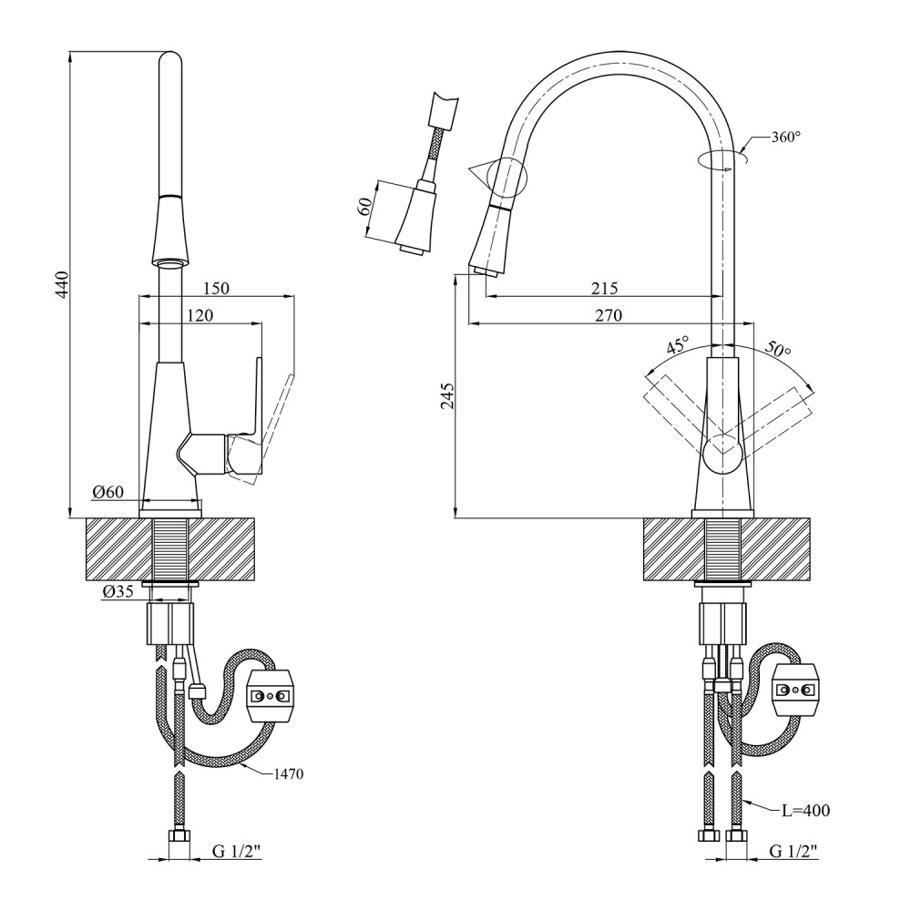 Змішувач для кухні Kroner KRM KRM 11 - 013F CV027263