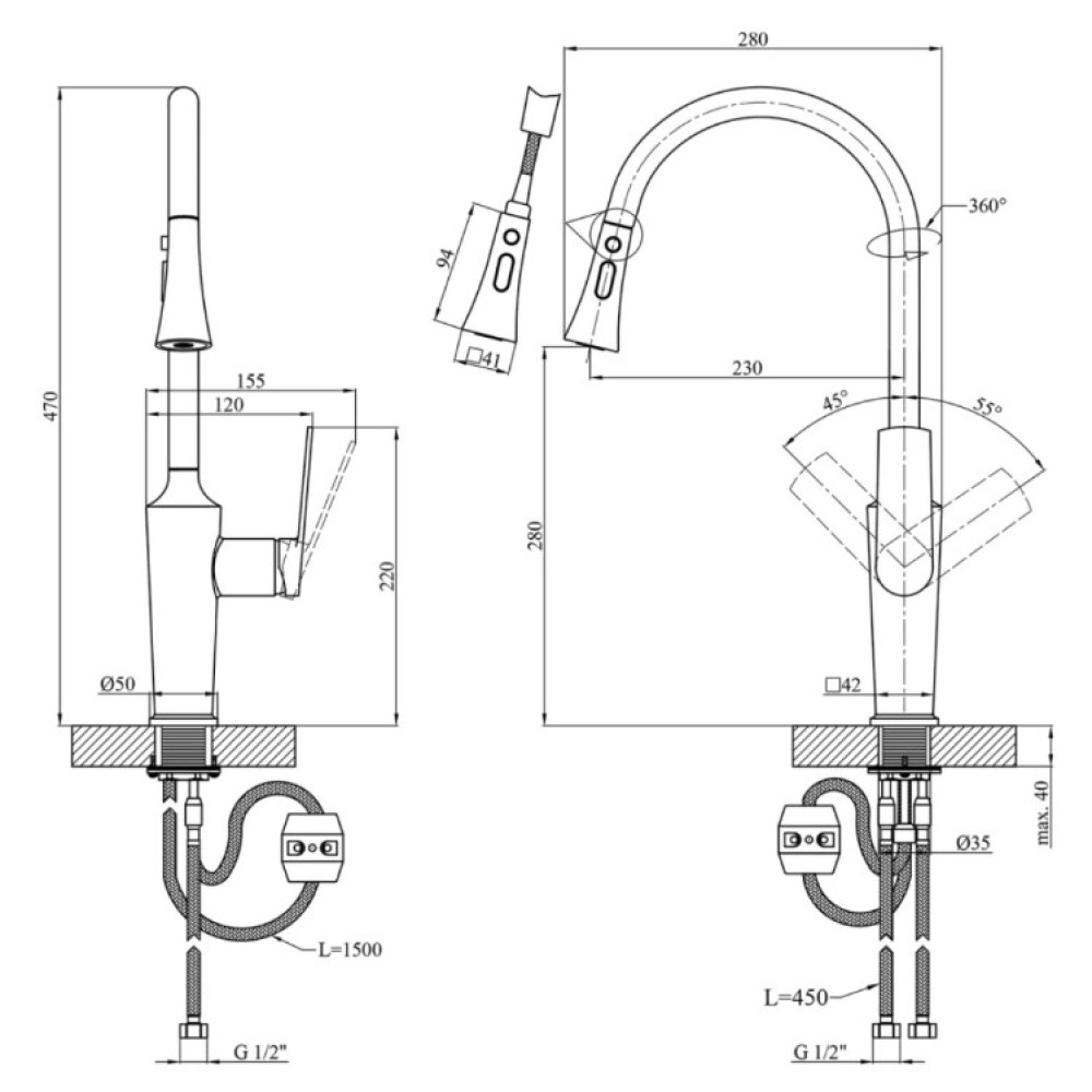 Змішувач для кухні Kroner KRP Makon - GRP030-T