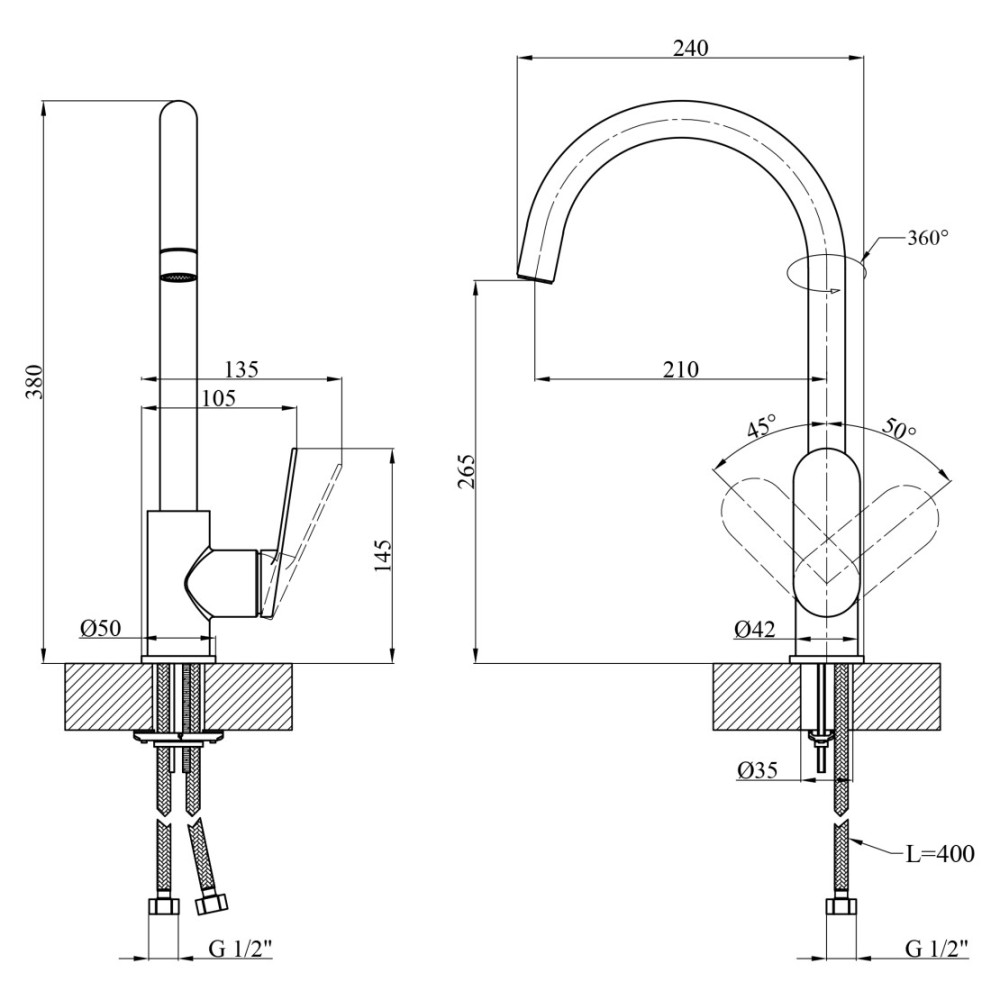 Змішувач для кухні Kroner Element 211512B-0101 (CV035980)